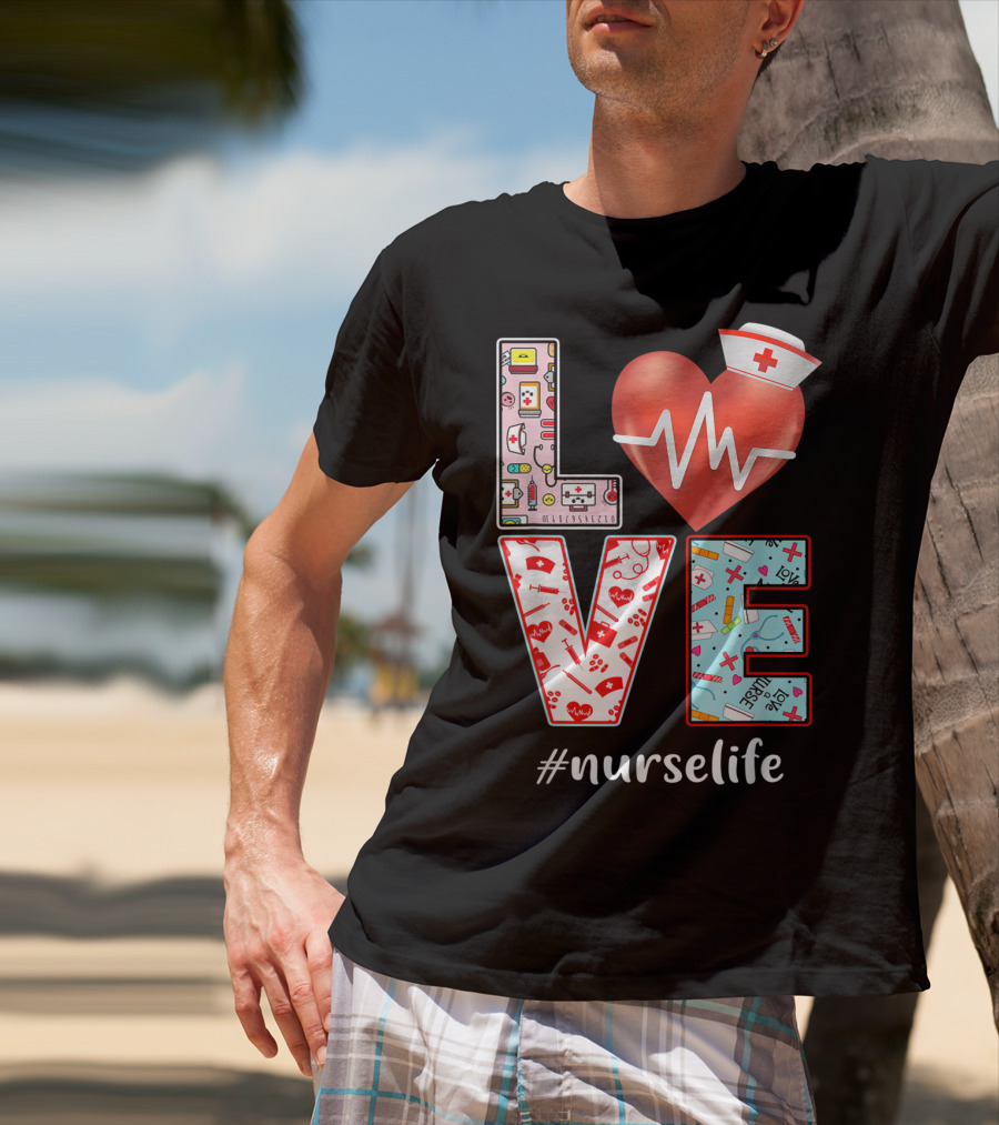 LOVE Heartbeat Nurselife Christmas Nursing T-Shirt