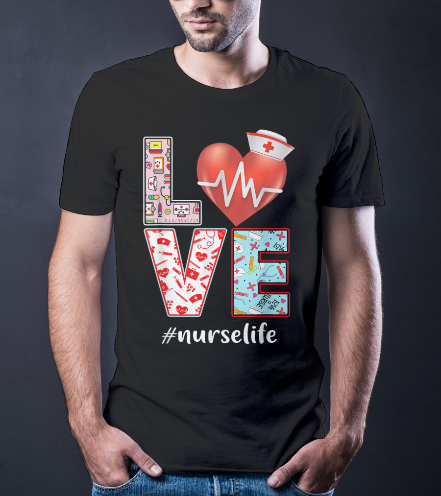 LOVE Heartbeat Nurselife Christmas Nursing T-Shirt