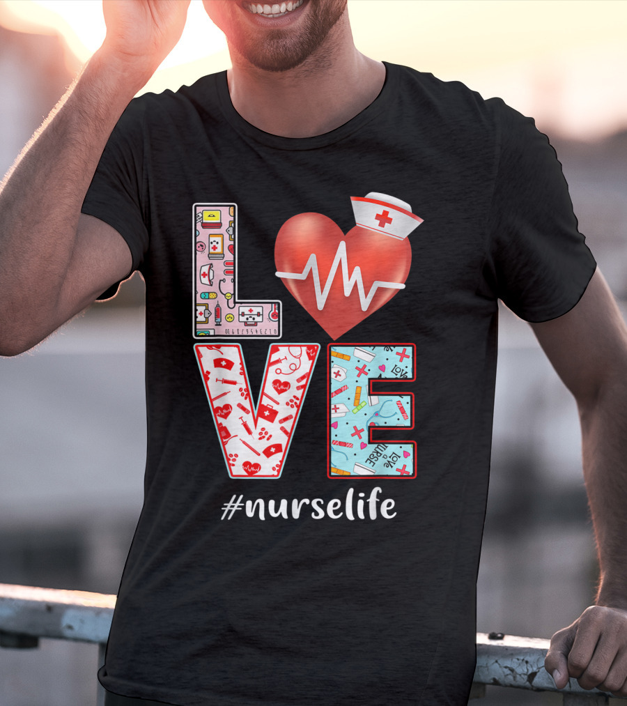 LOVE Heartbeat Nurselife Christmas Nursing T-Shirt