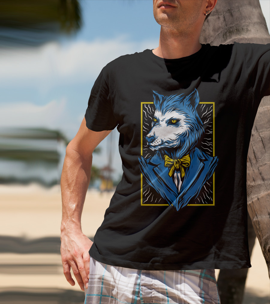 Mafia Don Dire Wolf Anthro In Suit With Yellow Bow Tie T-Shirt