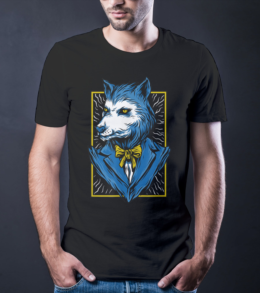 Mafia Don Dire Wolf Anthro In Suit With Yellow Bow Tie T-Shirt