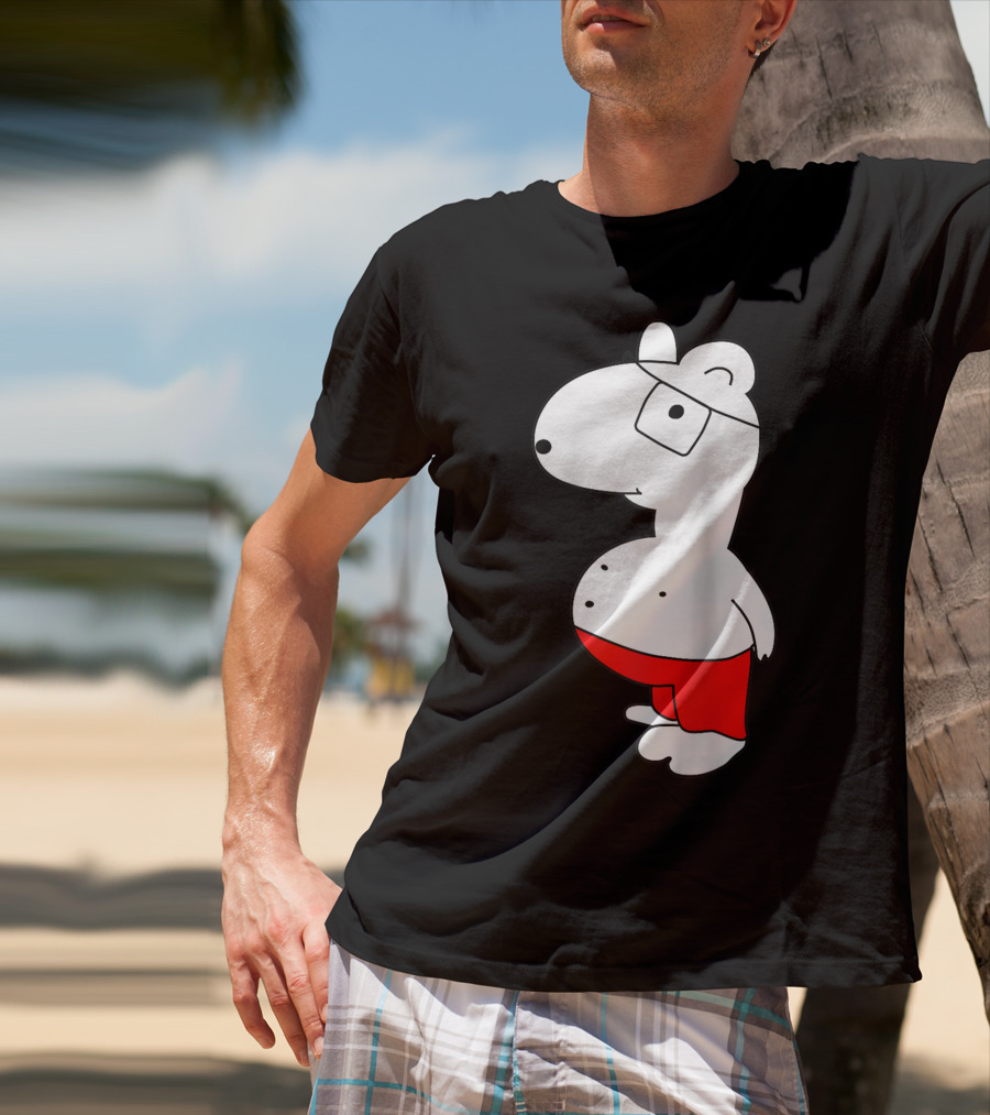 Marcuskun Bear Character With Glasses And Red Shorts T-Shirt