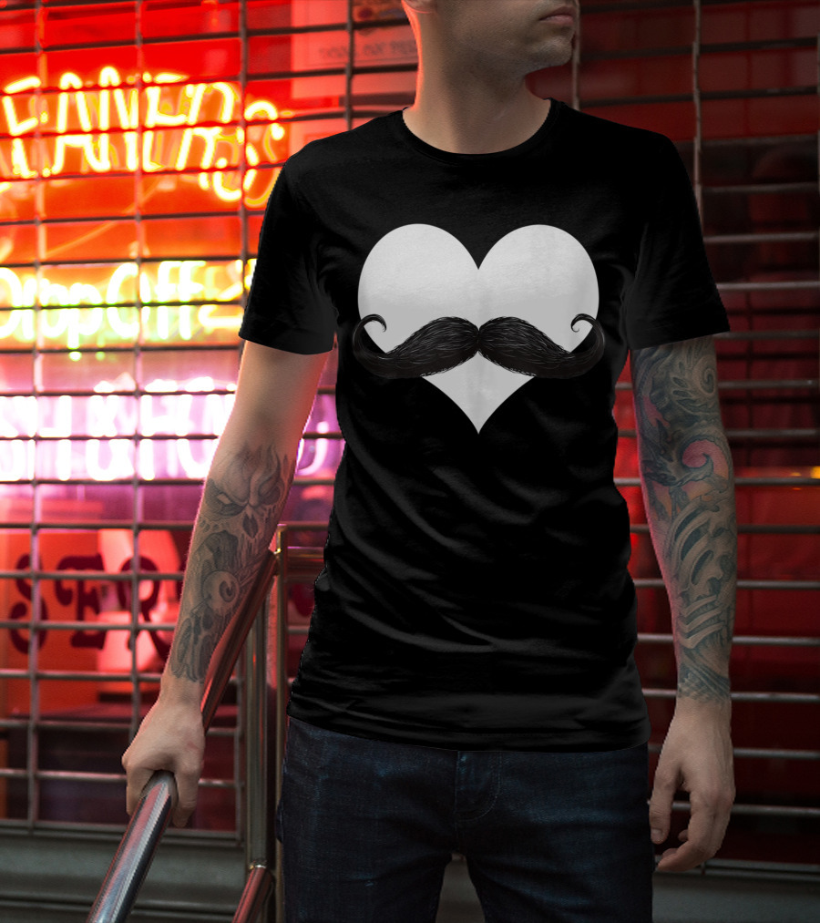 Mens Funny Mustache Heart Valentines Day T-Shirt