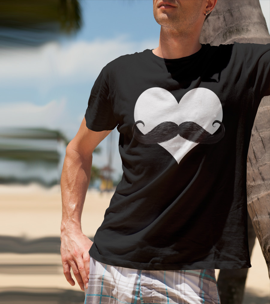 Mens Funny Mustache Heart Valentines Day T-Shirt