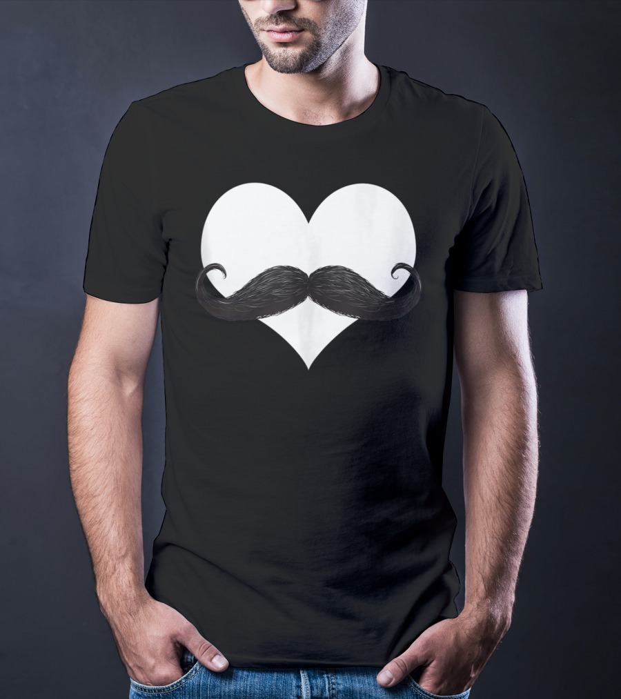 Mens Funny Mustache Heart Valentines Day T-Shirt