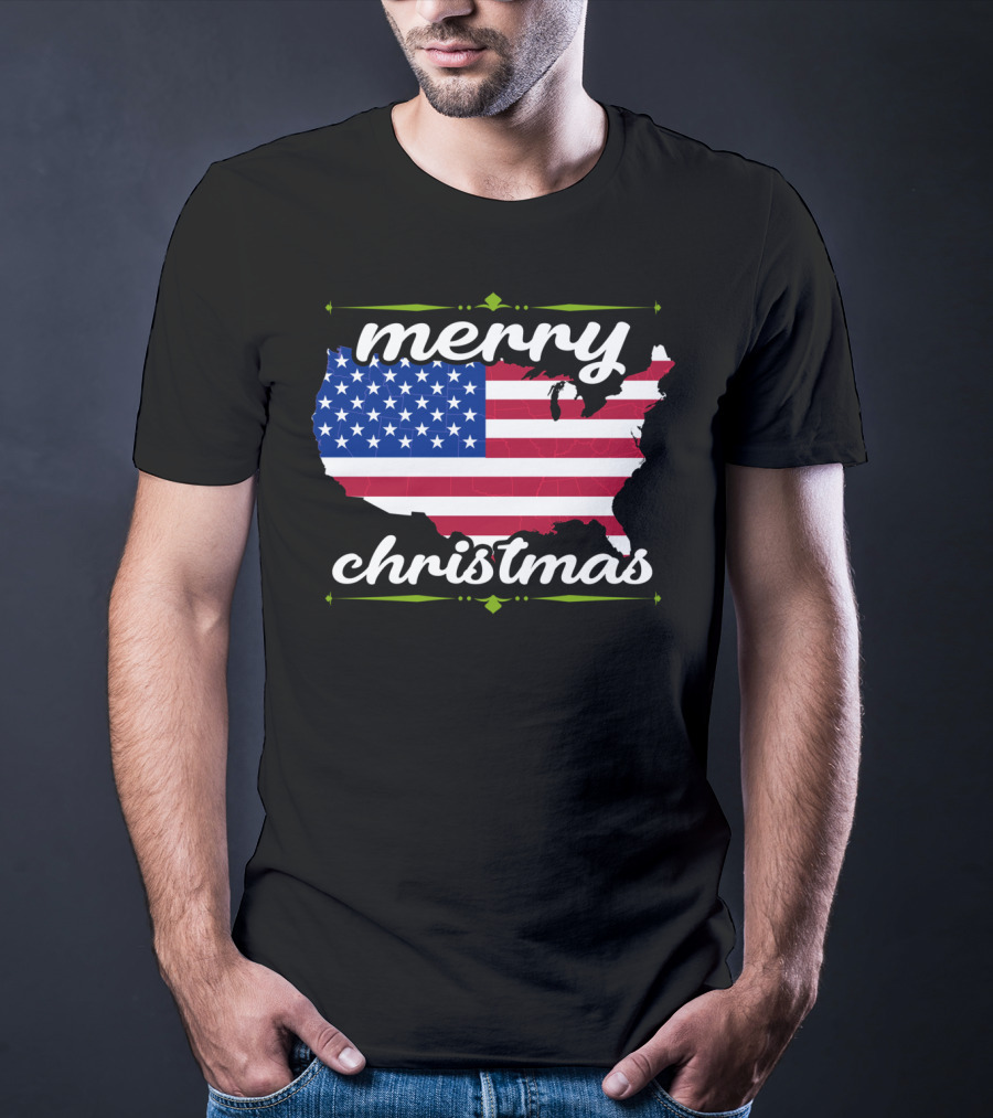 Merry Christmas USA Flag Map T-Shirt