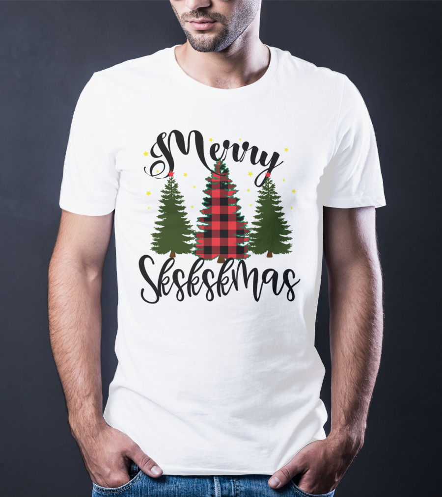 Merry Skskskmas Plaid Trees Scrunchie Visco Holiday T-Shirt