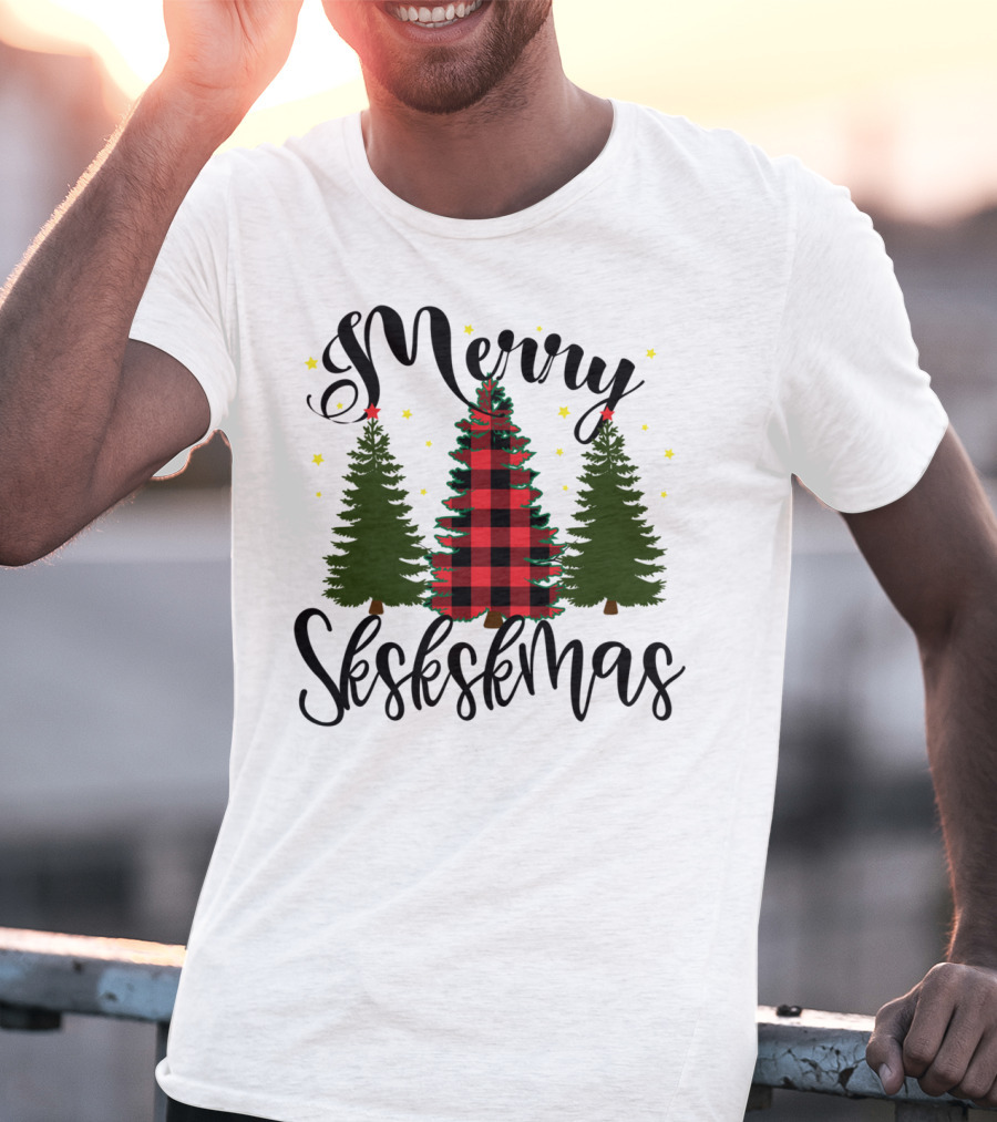 Merry Skskskmas Plaid Trees Scrunchie Visco Holiday T-Shirt
