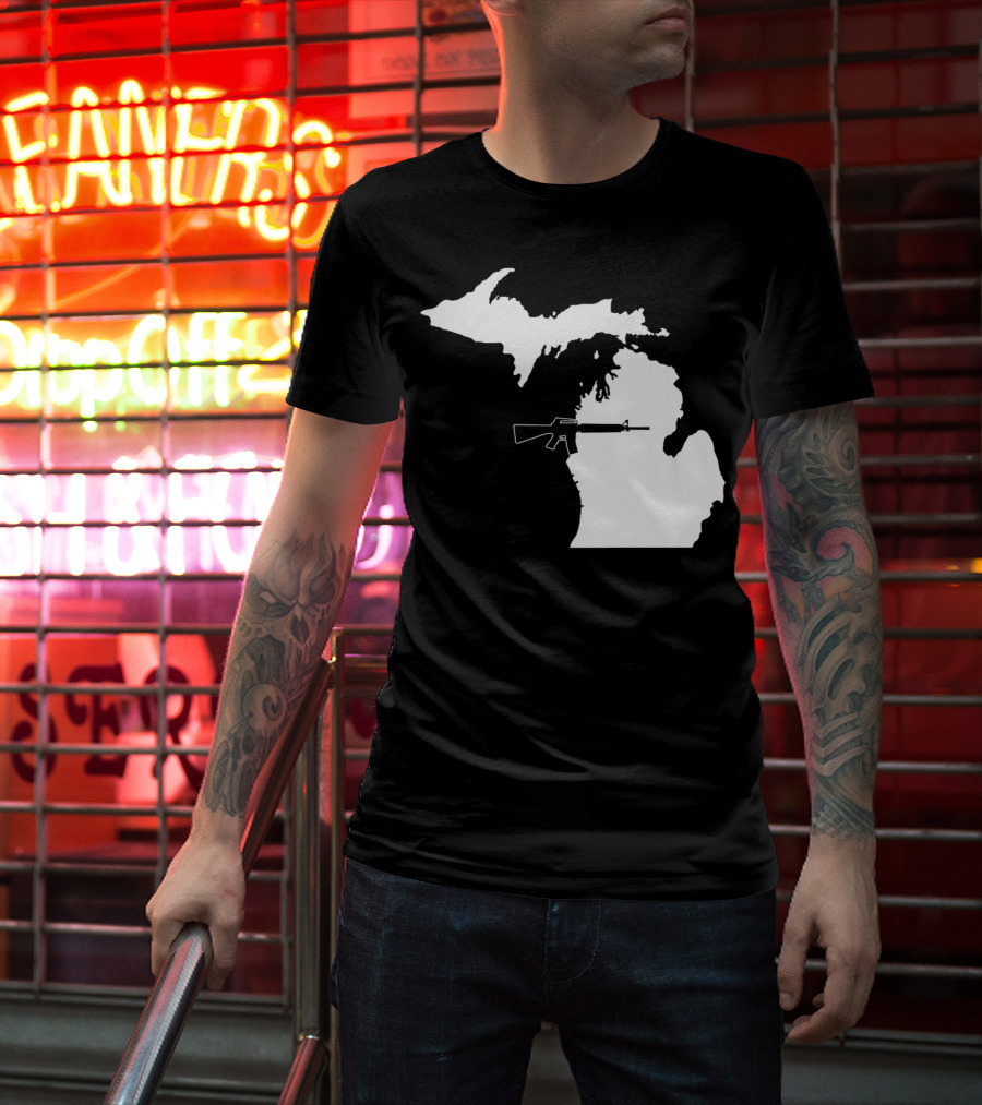 Michigan Shape With Tactical Gun T-Shirt