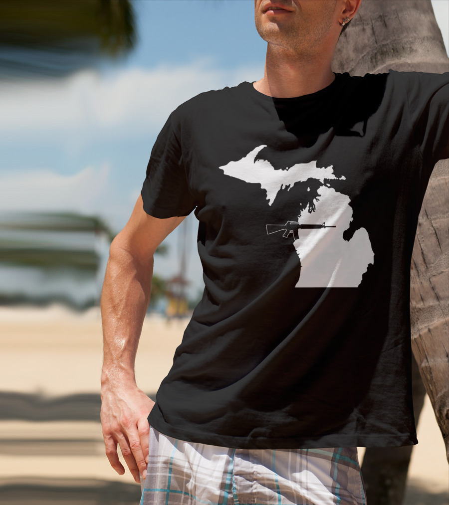 Michigan Shape With Tactical Gun T-Shirt