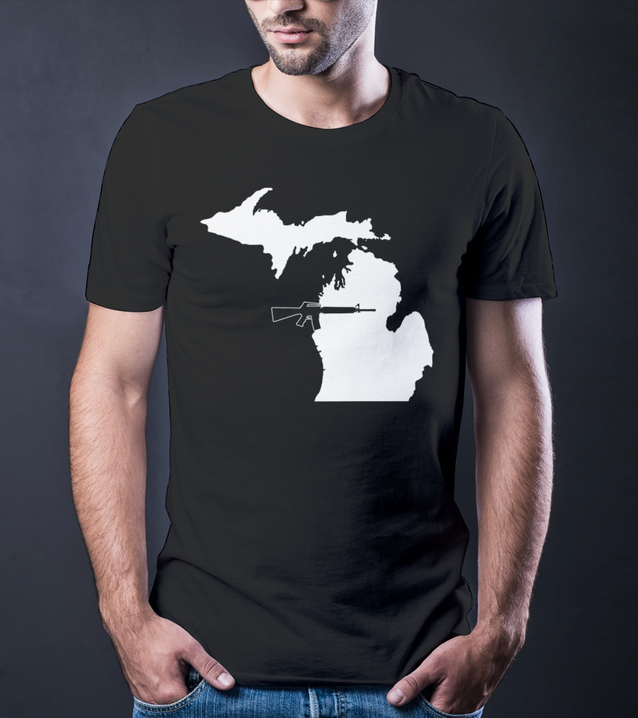 Michigan Shape With Tactical Gun T-Shirt