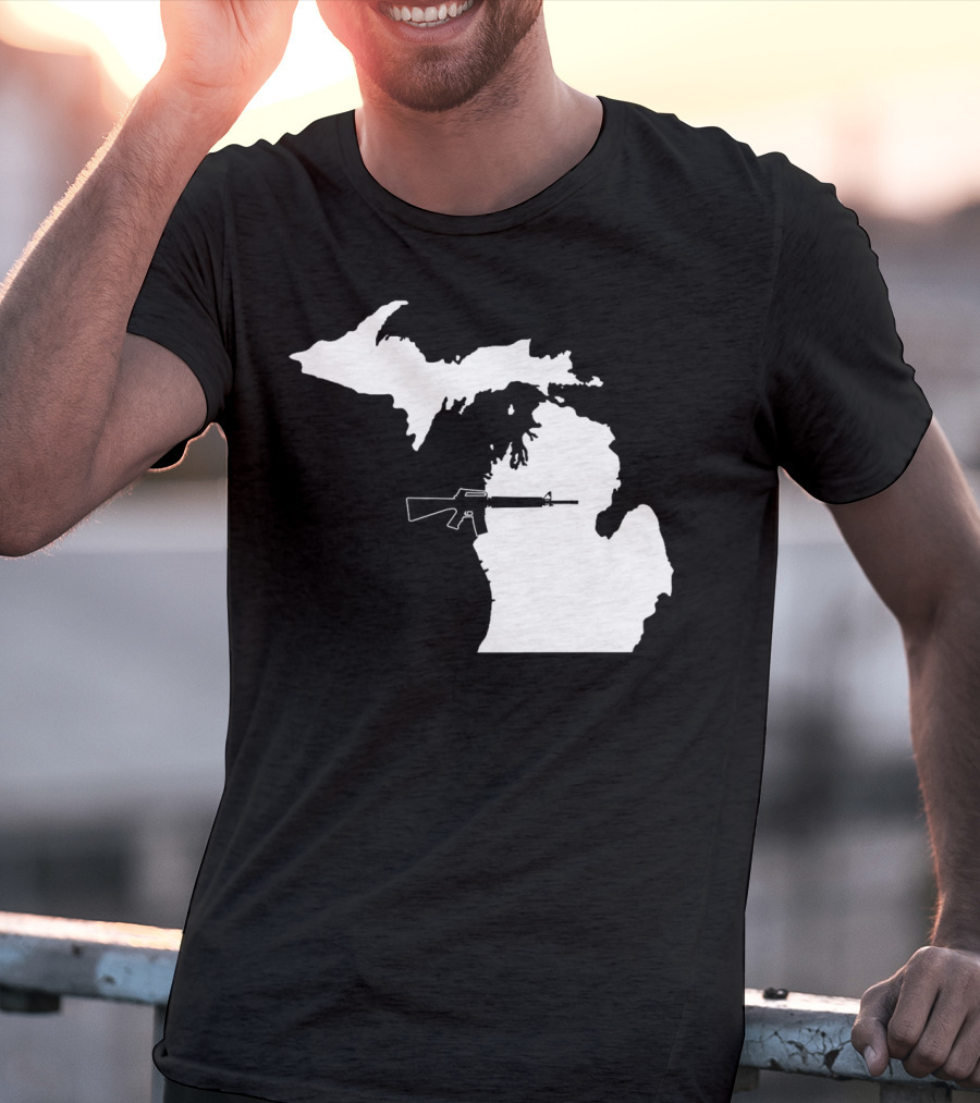 Michigan Shape With Tactical Gun T-Shirt