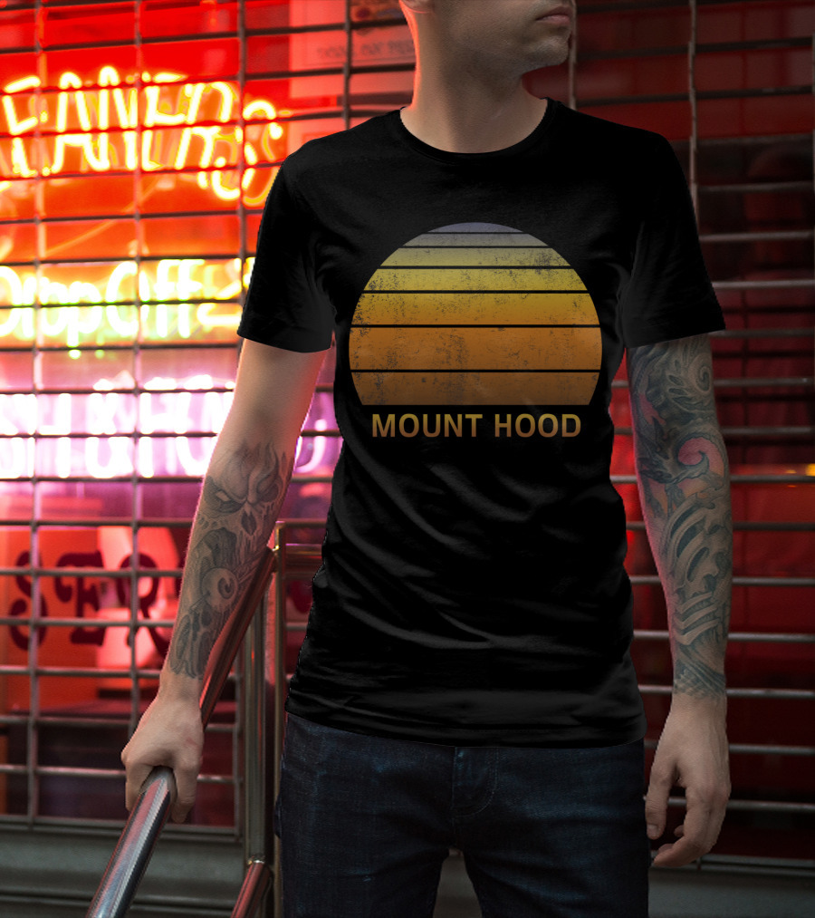 Mount Hood Oregon Vintage Sunset Stripes T-Shirt