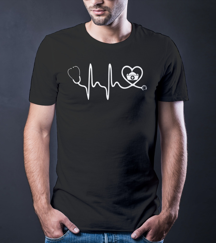 Nurse Stethoscope Heartbeat Nurses Nursing Heart Hat T-Shirt