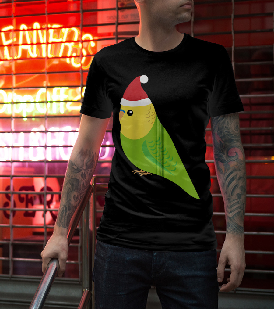 Parakeet Christmas Cute Budgie Bird Santa Hat T-Shirt