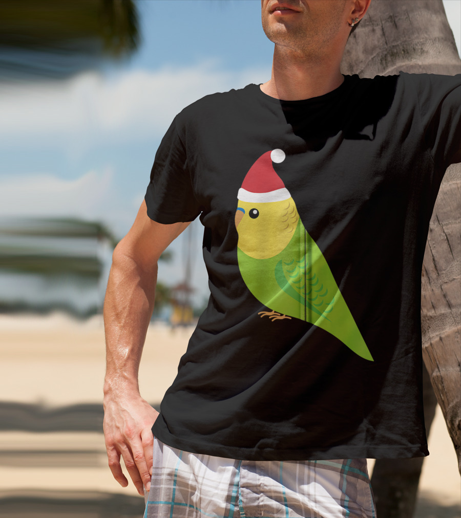 Parakeet Christmas Cute Budgie Bird Santa Hat T-Shirt