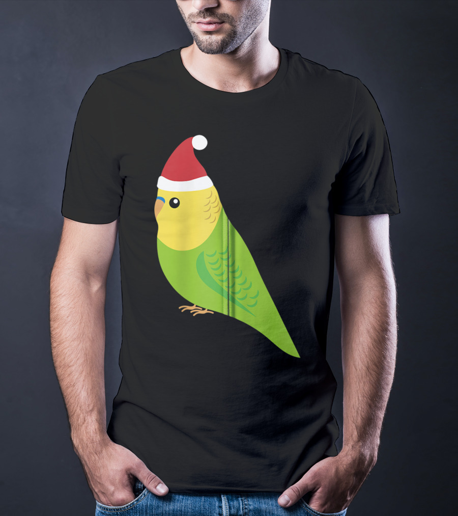 Parakeet Christmas Cute Budgie Bird Santa Hat T-Shirt