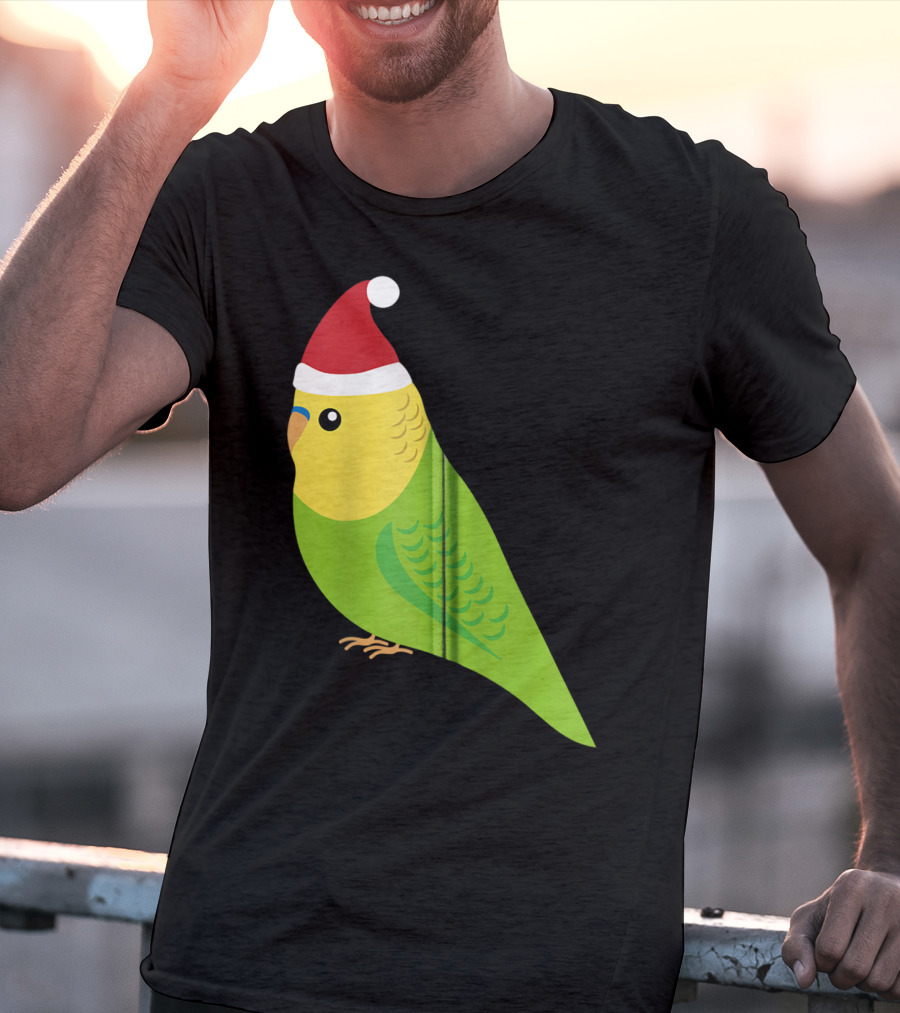 Parakeet Christmas Cute Budgie Bird Santa Hat T-Shirt