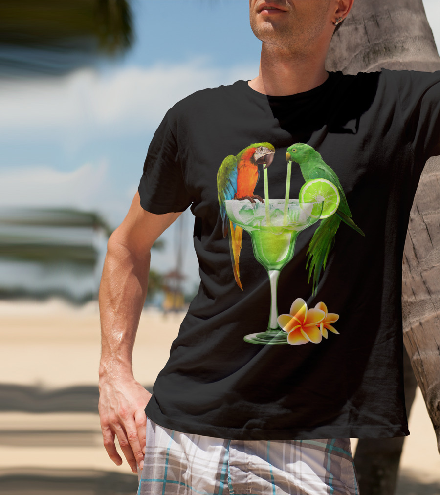 Parrots Enjoying Margaritas With Lime On Tropical Summer Vacation T-Shirt
