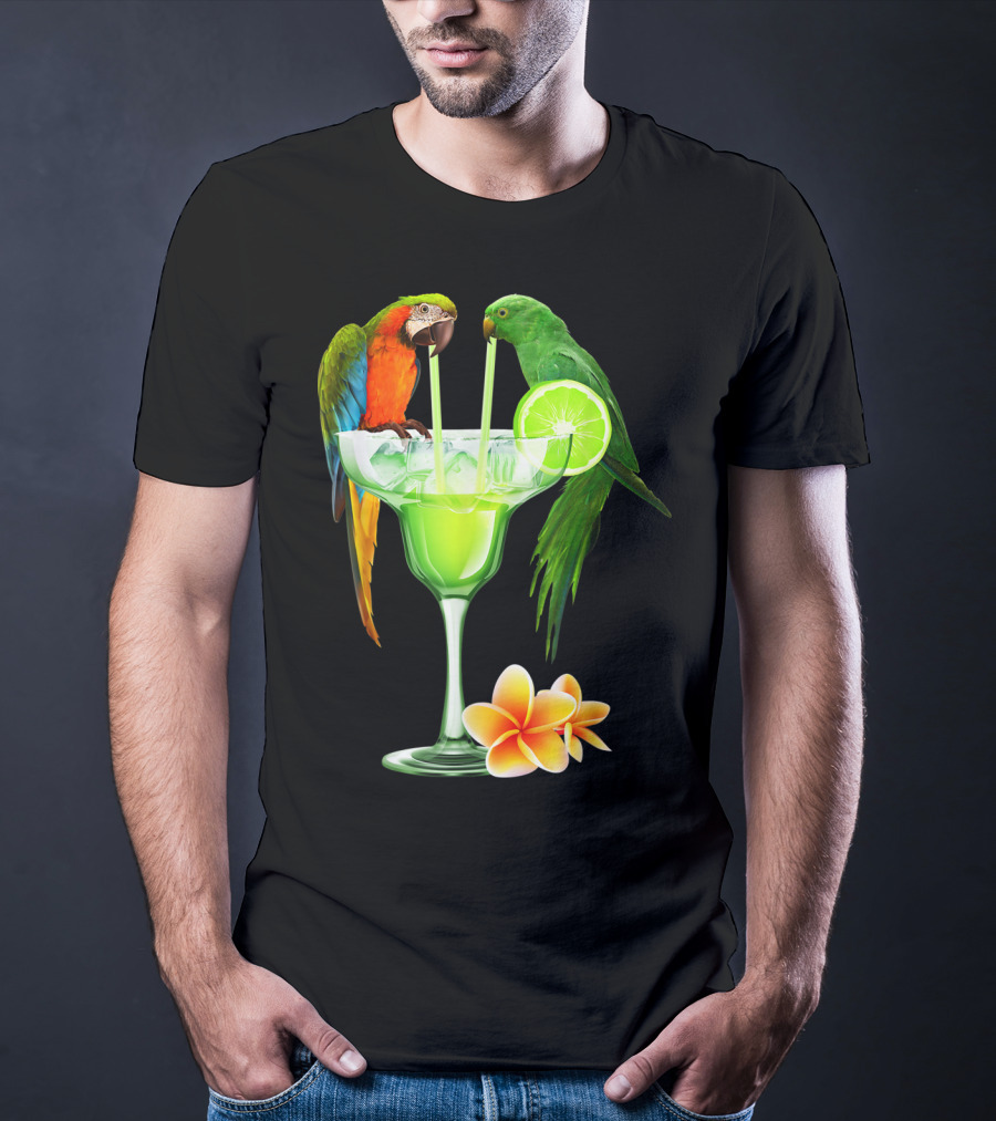 Parrots Enjoying Margaritas With Lime On Tropical Summer Vacation T-Shirt