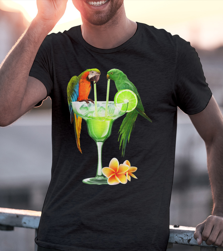 Parrots Enjoying Margaritas With Lime On Tropical Summer Vacation T-Shirt