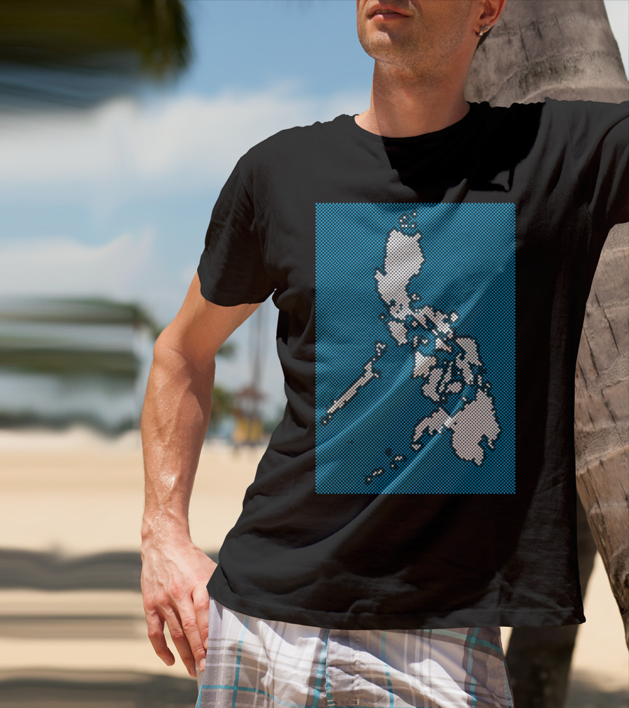Philippines Map Halftone Blue Background T-Shirt