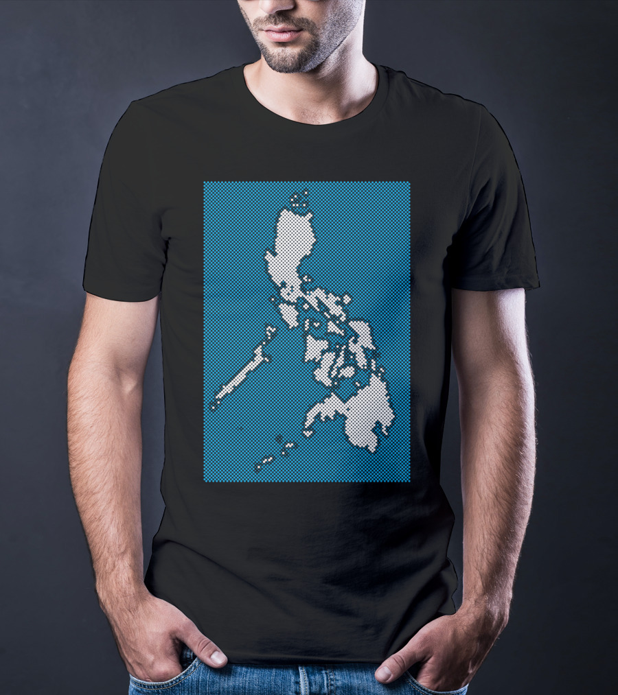 Philippines Map Halftone Blue Background T-Shirt