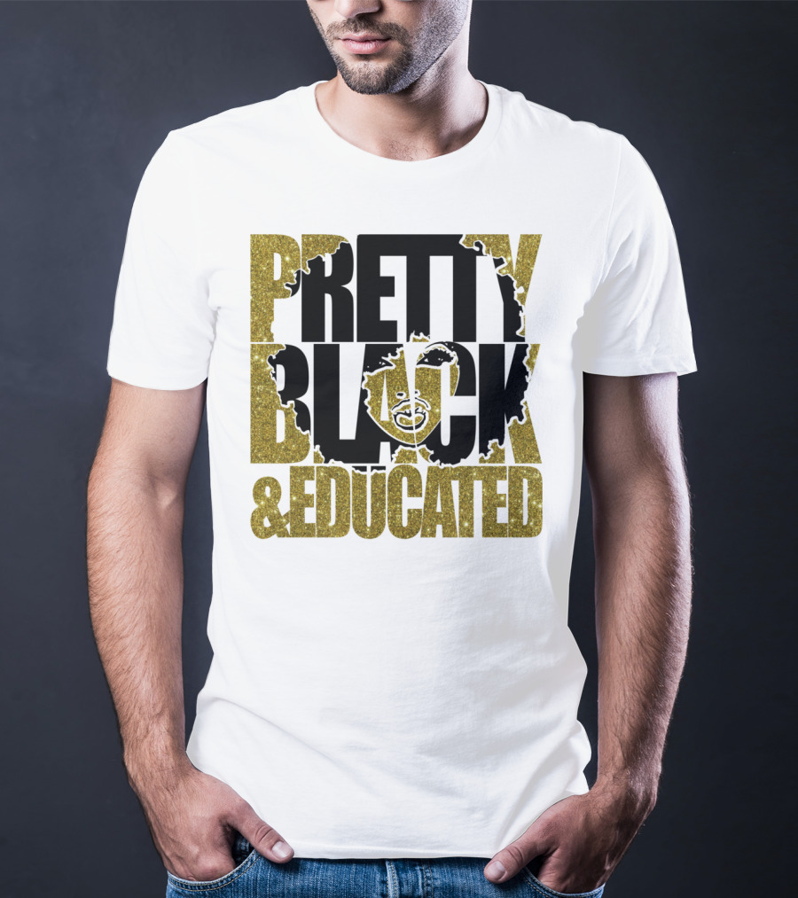 Pretty Black And Educated Queen African Gold Glitters T-Shirt