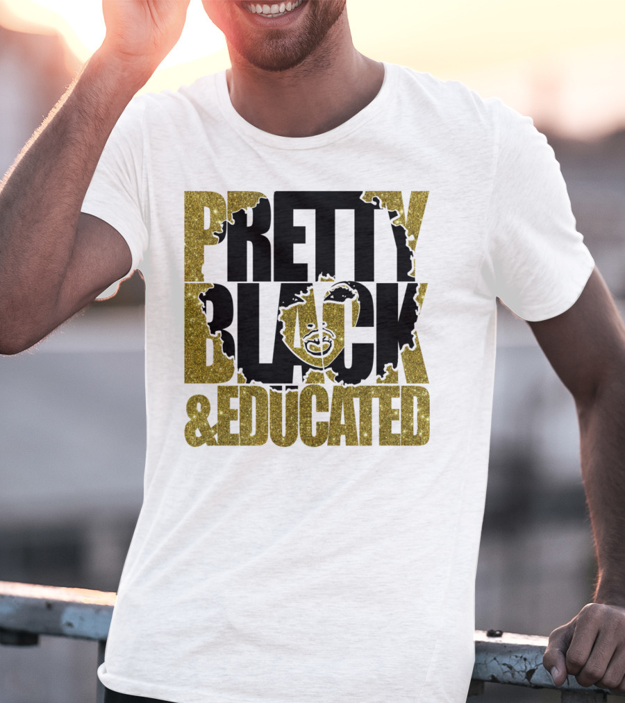 Pretty Black And Educated Queen African Gold Glitters T-Shirt