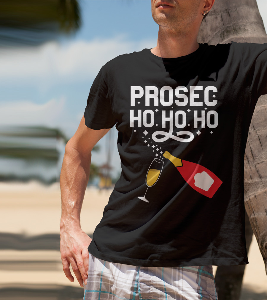 Prosecco Ho Ho Ho Funny Christmas Wine Bottle And Glass T-Shirt
