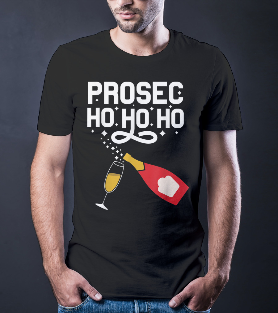 Prosecco Ho Ho Ho Funny Christmas Wine Bottle And Glass T-Shirt