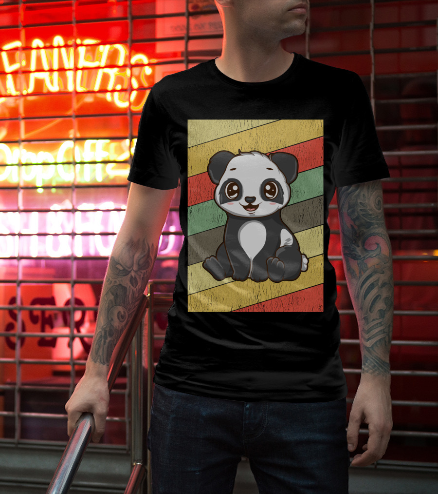 Retro Kawaii Panda Bear Vintage Stripe T-Shirt