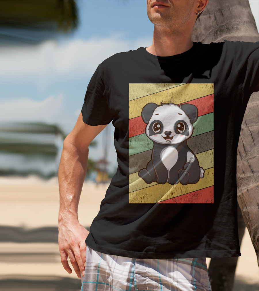Retro Kawaii Panda Bear Vintage Stripe T-Shirt