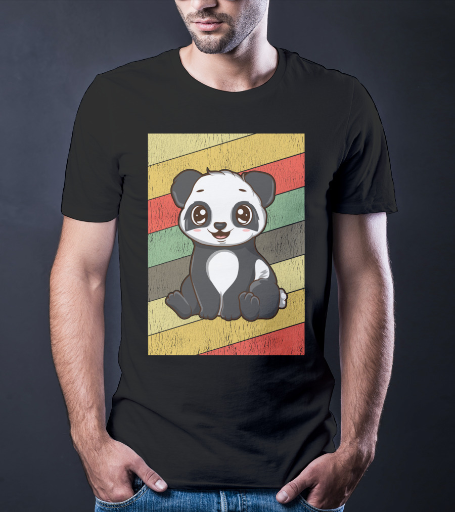 Retro Kawaii Panda Bear Vintage Stripe T-Shirt
