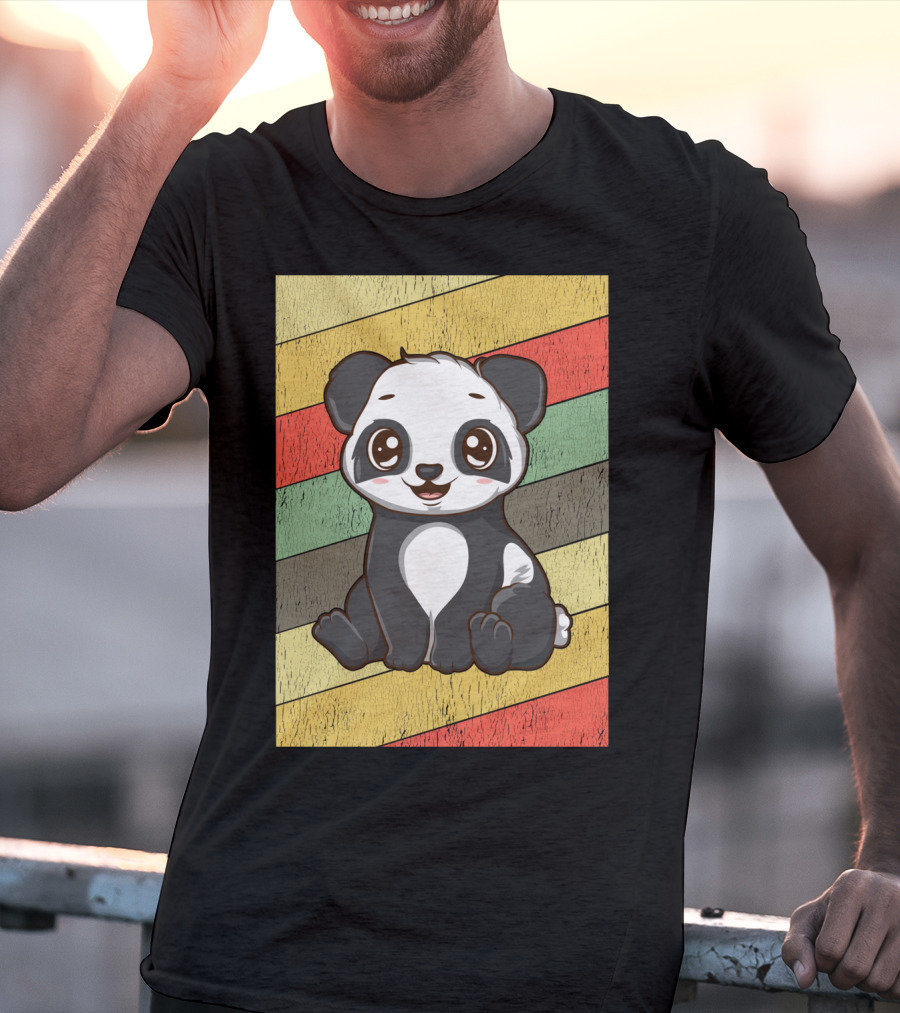 Retro Kawaii Panda Bear Vintage Stripe T-Shirt