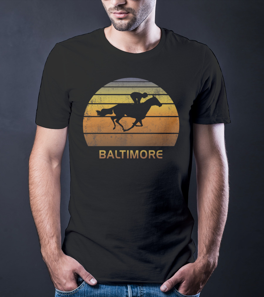 Baltimore Retro Horse Racing Sunset Maryland T-Shirt