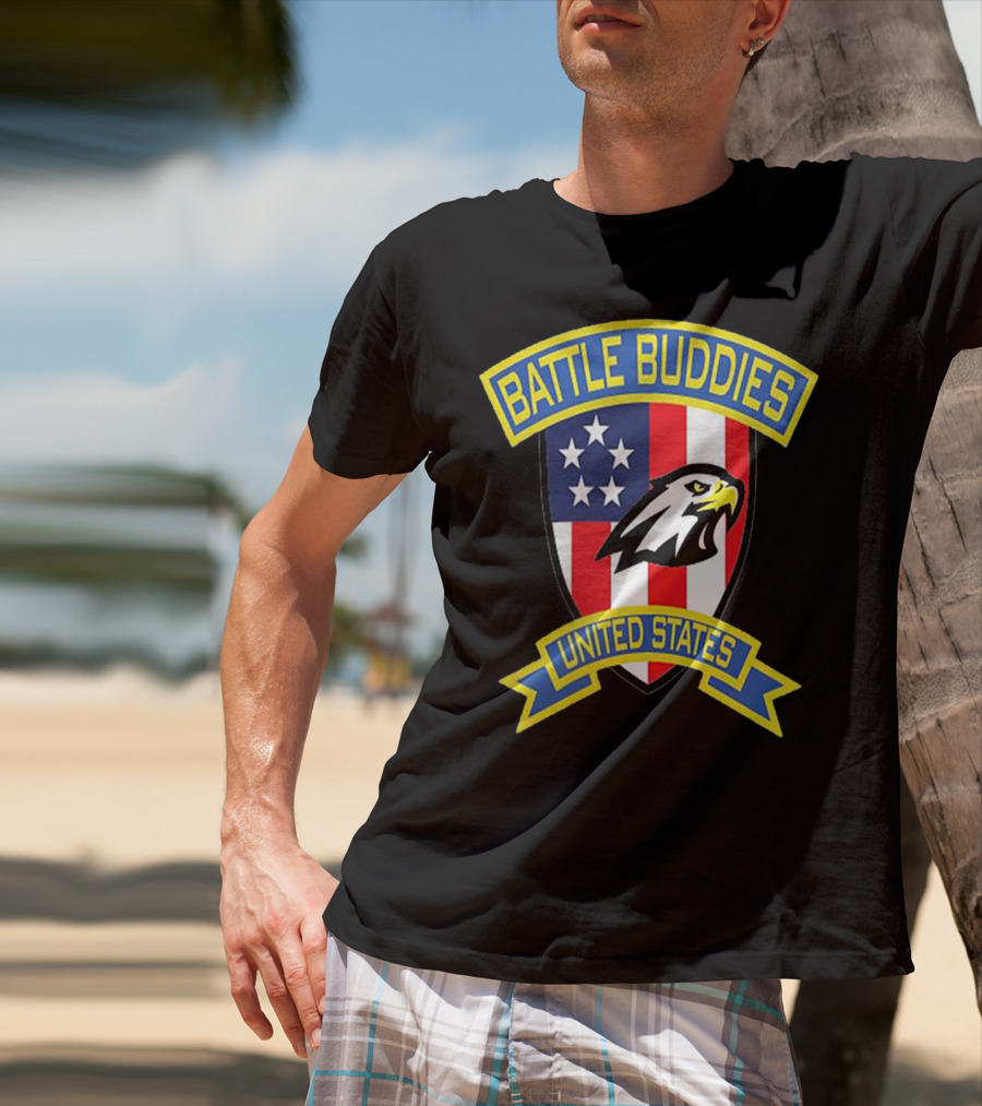 Battle Buddies United States Bald Eagle Stars Shield T-Shirt