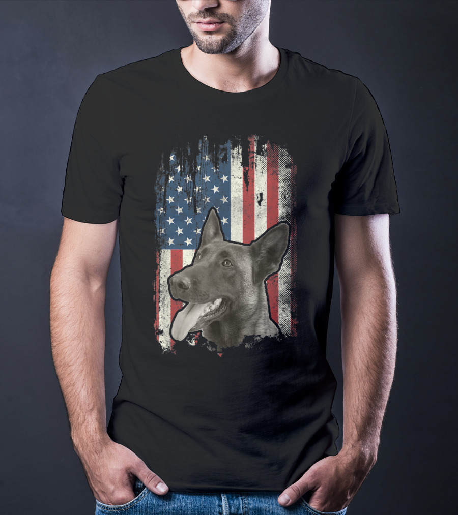 Belgian Malinois Patriotic American Flag USA T-Shirt