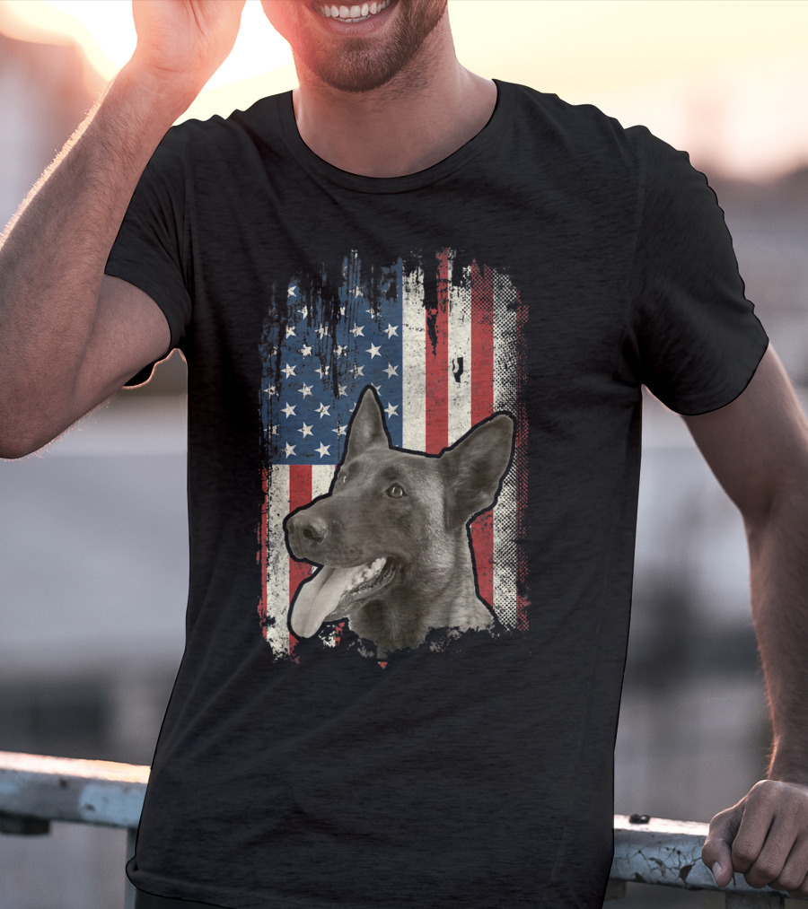 Belgian Malinois Patriotic American Flag USA T-Shirt
