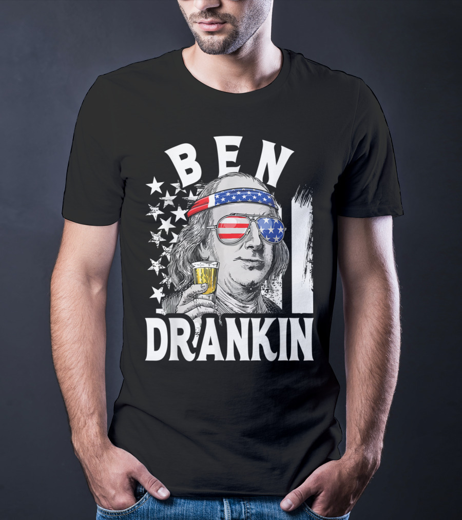 Ben Drankin Benjamin Franklin USA Beer Sunglasses American Flag Headband Stars T-Shirt
