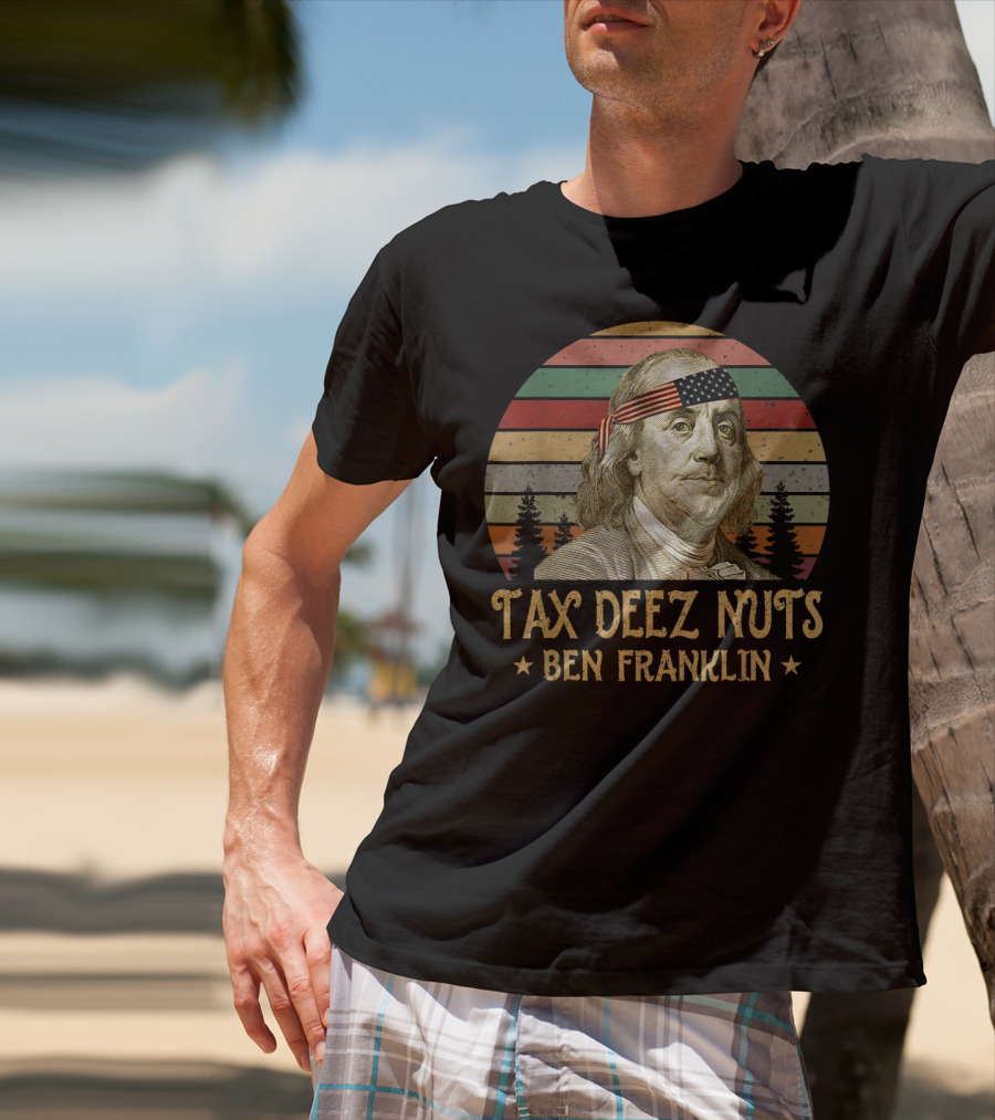 Ben Franklin Tax Deez Nuts American Flag Bandana Retro Stripes T-Shirt