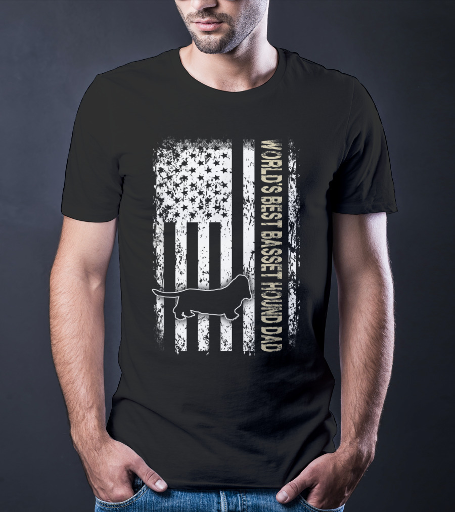 World's Best Basset Hound Dad Patriotic USA Flag T-Shirt