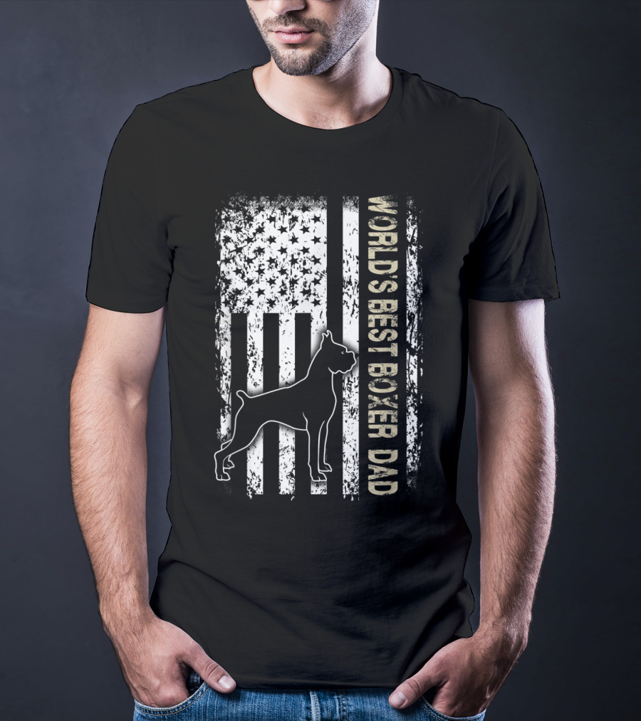 World's Best Boxer Dad Dog Lovers American Flag T-Shirt
