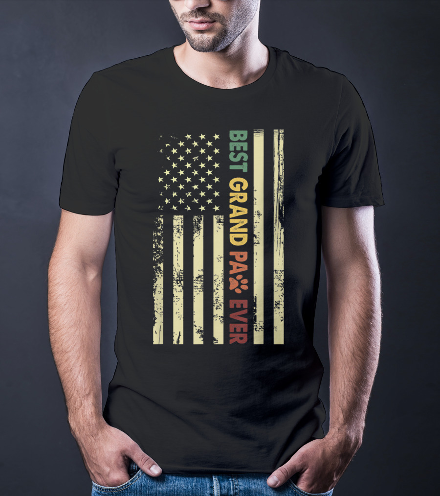 Best Grandpaw Ever American Flag Paw Prints T-Shirt