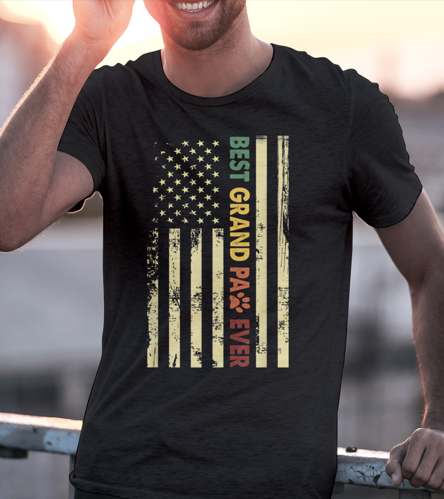 Best Grandpaw Ever American Flag Paw Prints T-Shirt