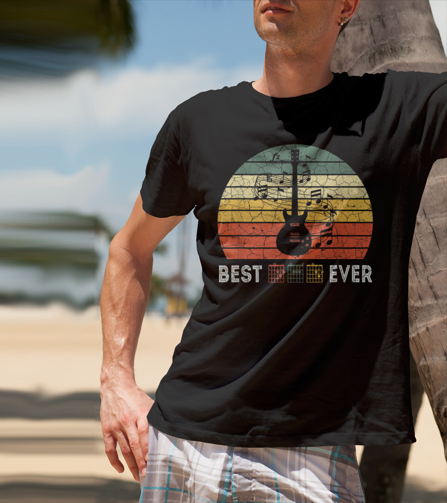 Best Guitar Dad Ever Music Vintage Father Retro Stripes T-Shirt