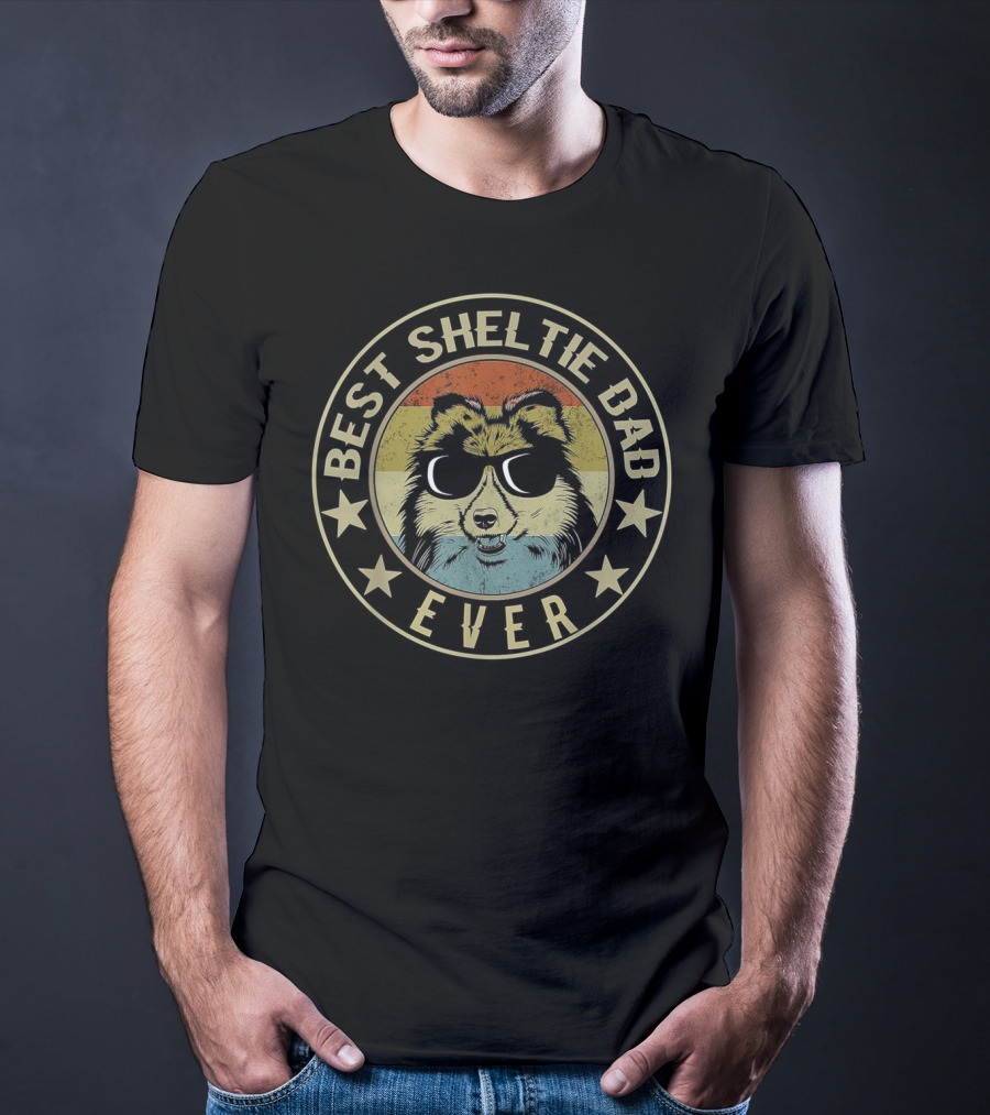 Best Sheltie Dad Ever Vintage Sunglasses T-Shirt