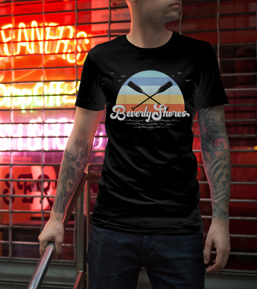 Beverly Shores Indiana Retro Vintage Sunset Paddles And Birds T-Shirt