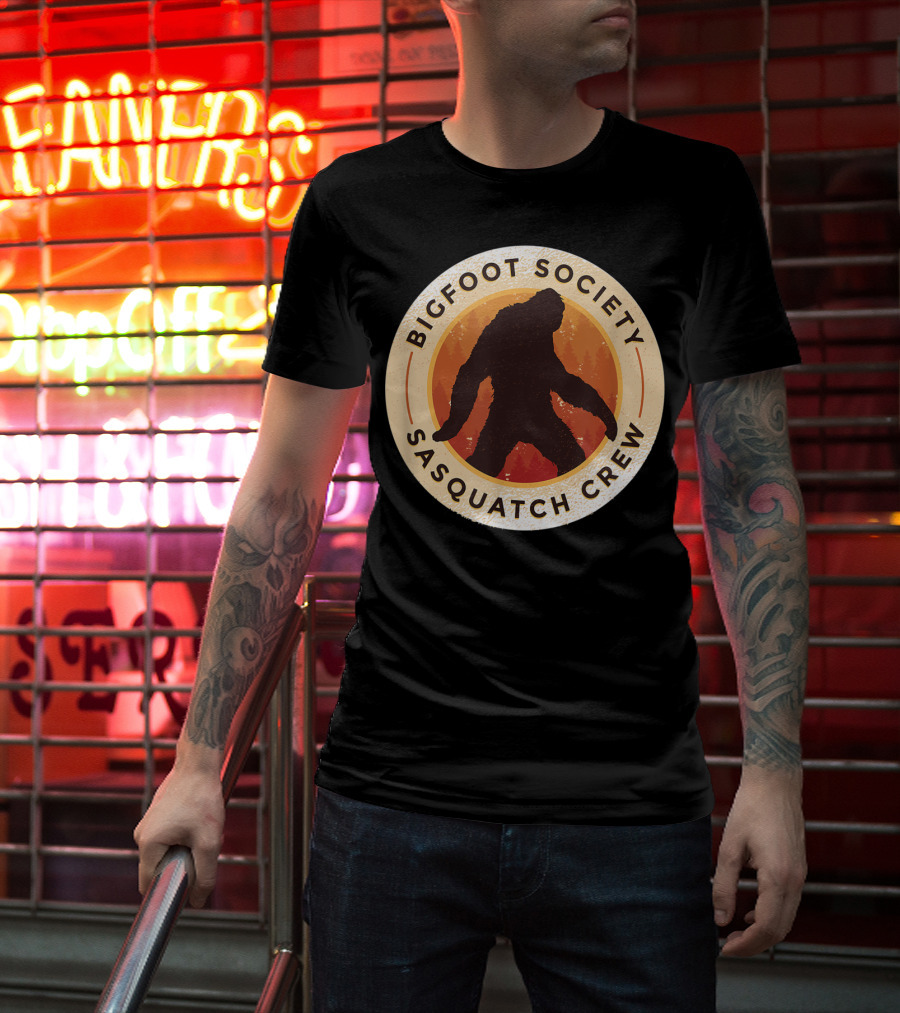 Bigfoot Society Sasquatch Crew Men Women Iconic Forest Emblem T-Shirt