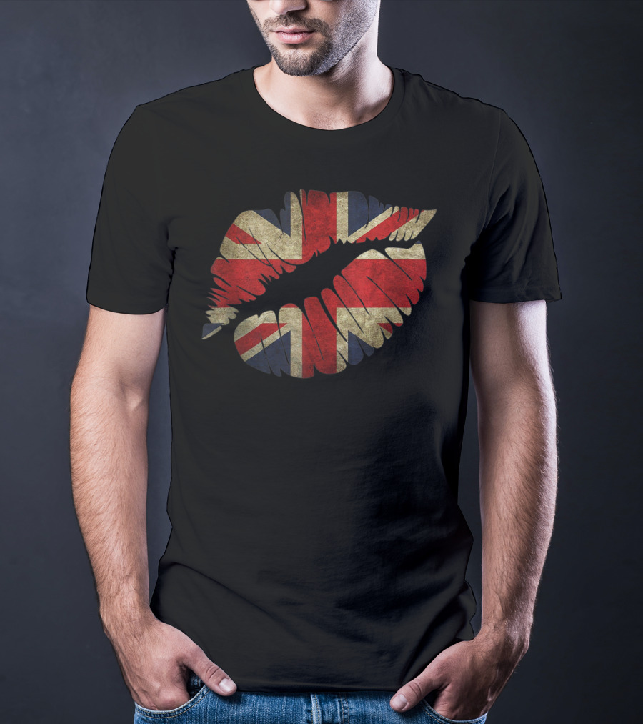Britain Flag Union Jack Lips UK Kiss T-Shirt